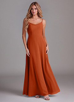 Azazie Daenerys Bridesmaid Dresses Burnt Orange A-Line Cowl Chiffon Dress image3