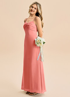 Azazie Jordyn Junior Vestido de Rosa Salmón de Gasa de Corte en A con Escote de Corazón image1