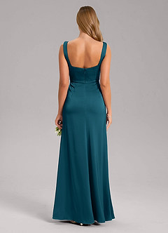 Azazie Frostine Bridesmaid Dresses Ink Blue A-Line Bow Stretch Satin Dress image2