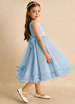 Azazie Lass Flower Girl Dresses Powder Blue A-Line Bow Tulle Dress image4