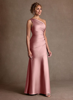 Azazie Haifa Mother of the Bride Dresses Dusty Rose Mermaid One Shoulder Stretch Satin Dress image3