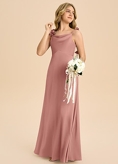 Azazie Gumdrop Junior Rosette Empire Pleated Stretch Satin Dress image4