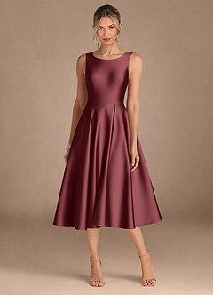 Azazie Fulton Mother of the Bride Dresses Merlot A-Line Pleated Stretch Satin Dress image5