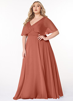 Azazie Pamela Bridesmaid Dresses Clay A-Line V-Neck Pleated Chiffon Dress image6