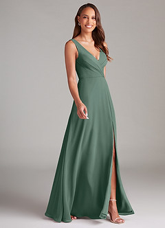 Azazie Nelly Bridesmaid Dresses Sea Moss A-Line Pleated Chiffon Dress image3