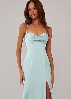 Barbie ♥ Azazie Bridesmaid Dresses Sea Glass Mermaid Corset Stretch Satin Dress image5