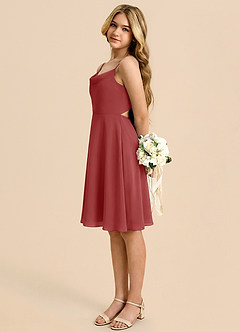 Azazie Shale Junior Rust A-Line Bow Chiffon Dress image1