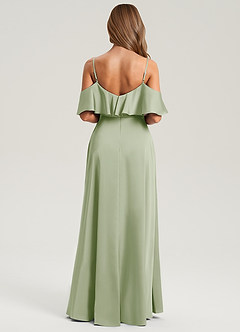 Azazie Jean Bridesmaid Dresses Dusty Sage A-Line Off the Shoulder Stretch Satin Dress image2