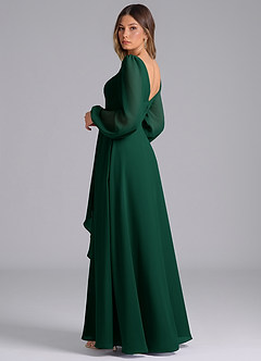 Azazie Liah 신부 들러리 드레스 A라인 긴팔 쉬폰 바닥 길이 드레스 image2