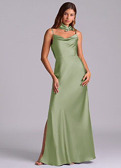 Azazie Yazmine Final Sale Dusty Sage Mermaid Pleated Stretch Satin Dress image4
