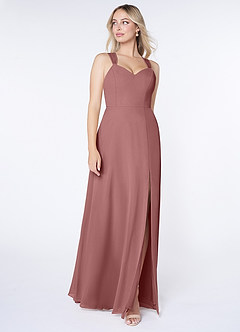 Azazie Jane Final Sale Desert Rose A-Line V-Neck Pleated Chiffon Dress image3