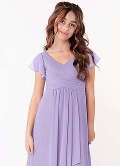 Azazie Omari Junior Abito A-Line in Chiffon Increspato Lilla image4