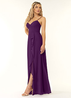 Azazie Naeem Bridesmaid Dresses Grape A-Line V-Neck Ruffle Chiffon Dress image3