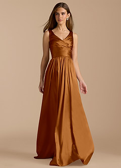 Azazie Keyla Bridesmaid Dresses Copper A-Line Pleated Metallic Satin Dress image6