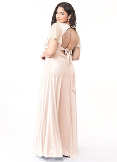 Azazie Induh Bridesmaid Dresses Blushing Pink A-Line Flutter V-neck Mesh Dress image10