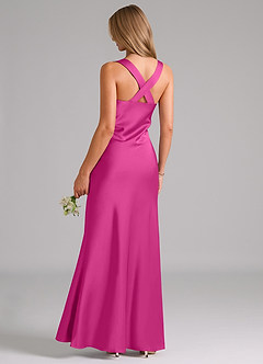 Azazie Kamila Bridesmaid Dresses Fuchsia A-Line Pleated Stretch Satin Dress image2