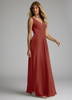 Azazie Gina Bridesmaid Dresses Terracotta A-Line V-Neck Pleated Chiffon Dress image4