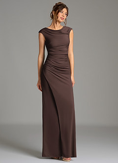 Azazie Chantal Brautjungfernkleider Meerjungfrau-Linie Plissee Premium Stretch Jersey Kleid Ganache image3