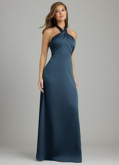 Azazie Nicole Bridesmaid Dresses Dark Navy A-Line Stretch Satin Dress image4