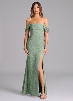 Azazie Saige Bridesmaid Dresses Matcha A-Line Off the Shoulder Floral Burnout Convertible Dress image4