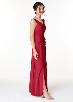 Azazie Kori Junior Scarlet A-Line Ruched Chiffon Dress image3