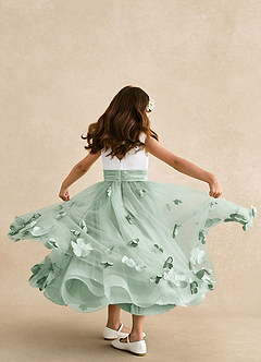 Azazie Vi Flower Girl Dresses Agave A-Line Sleeveless Tulle Dress image3
