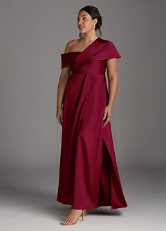 Azazie Milton Mother of the Bride Dresses Burgundy A-Line Pleated Stretch Satin Dress image11