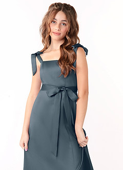 Azazie Barbara Junior Twilight A-Line Bow Stretch Satin Dress image5