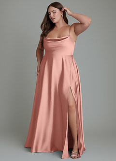 Azazie Elle Bridesmaid Dresses Rosette A-Line Pleated Stretch Satin Dress image11