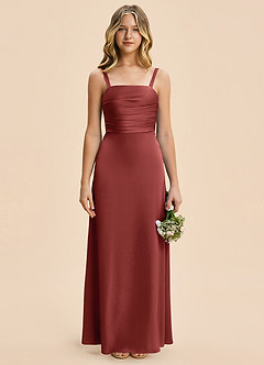 Azazie Astyn Junior Terracotta Sheath Pleated Stretch Satin Dress image1