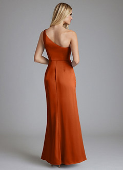Azazie Phaedra Bridesmaid Dresses Burnt Orange A-Line One Shoulder Stretch Satin Dress image2