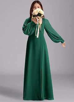 Azazie Bondi Junior Vestido de Esmeralda de Gasa de Corte en A con Blusón image1