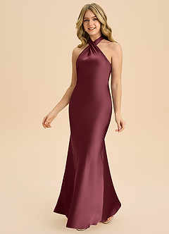 Azazie Chickie Junior Jurk van Stretch Satijn met Kolom Geplooid Merlot image5