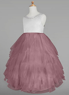 Azazie Redondo vestidos de niña de las flores Vestido de Rosa Polvorienta de Tul de Princesa con Bordado image7