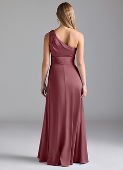 Azazie Dallas Robes de demoiselle d'honneur Robe Trapèze en Satin extensible Ue épaule Rose Du Désert image2