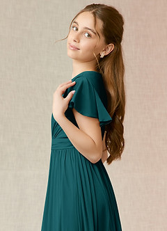 Azazie Mosley Junior Peacock A-Line Ruched Mesh Dress image6