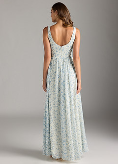 Azazie Keyla Bridesmaid Dresses Blue And White Ditsy Floral A-Line V-Neck Pleated Chiffon Dress image2
