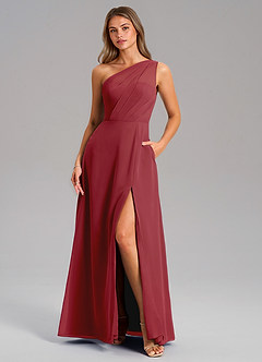 Azazie Phaedra Jurken voor bruidsmeisjes Jurk van Chiffon met A-Lijn One-Shoulder Granaatappel image11