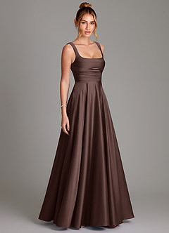 Azazie Azaria Bridesmaid Dresses Ganache A-Line Corset Stretch Satin Dress image4