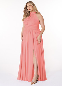 Azazie Iman Bridesmaid Dresses Coral A-Line A-Line Ruched Chiffon Dress image10