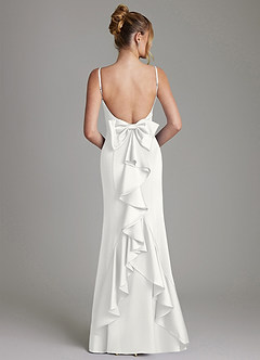 Azazie Zherra Bridesmaid Dresses White Mermaid Bow Stretch Satin Dress image5