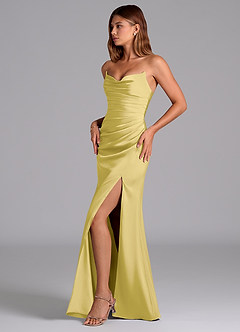 Azazie Claudelle Robes de demoiselle d'honneur Robe Sirène en Satin extensible Bustier Canari image3