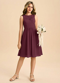 Azazie Skyla Junior Linia A Pofałdowany Szyfon Mini Młodsza druhna Sukienka image1