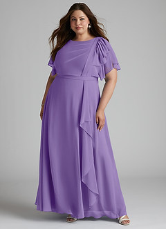 Azazie Aaliyah Abiti da damigella modesti Abito A-Line con Scollo a U a Pieghe Chiffon Floor-Length image6