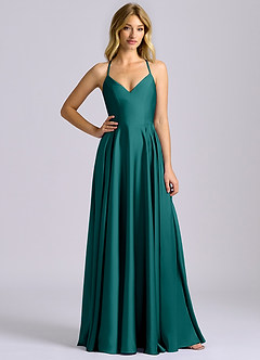 Azazie Truce Bridesmaid Dresses Peacock A-Line Stretch Satin Dress image3