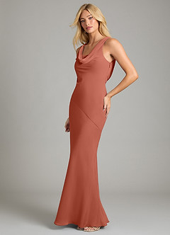 Azazie Rylina Vestidos de damas de honor Vestido de Arcilla de Gasa de Corte Sirena con Plisado image4