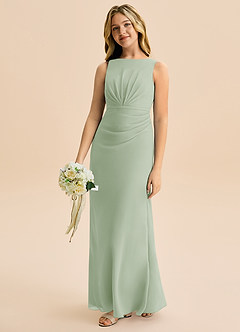 Azazie Floris Junior Robe Trapèze en Mousseline de soie Plissée Vert Sauge image1