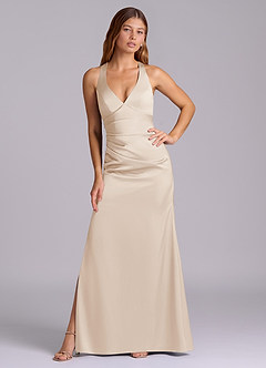 Azazie Amelie Bridesmaid Dresses White Alabaster A-Line Pleated Stretch Satin Dress image5