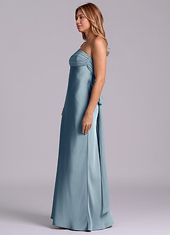 Azazie Ailanie Robes de demoiselle d'honneur Robe Fourreau en Satin extensible Sans bretelles Bleu Poussiéreux image6