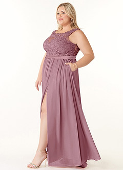 Azazie Elly Bridesmaid Dresses Vintage Mauve A-Line Lace Scoop Neck Chiffon Dress image9